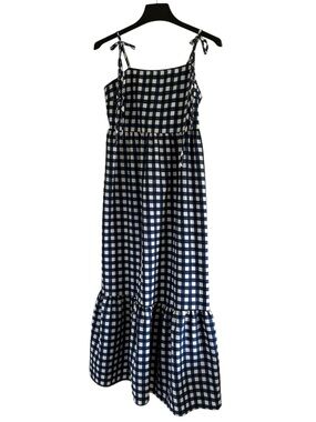 Navy & White Gingham Tie-Strap Maxi Dress